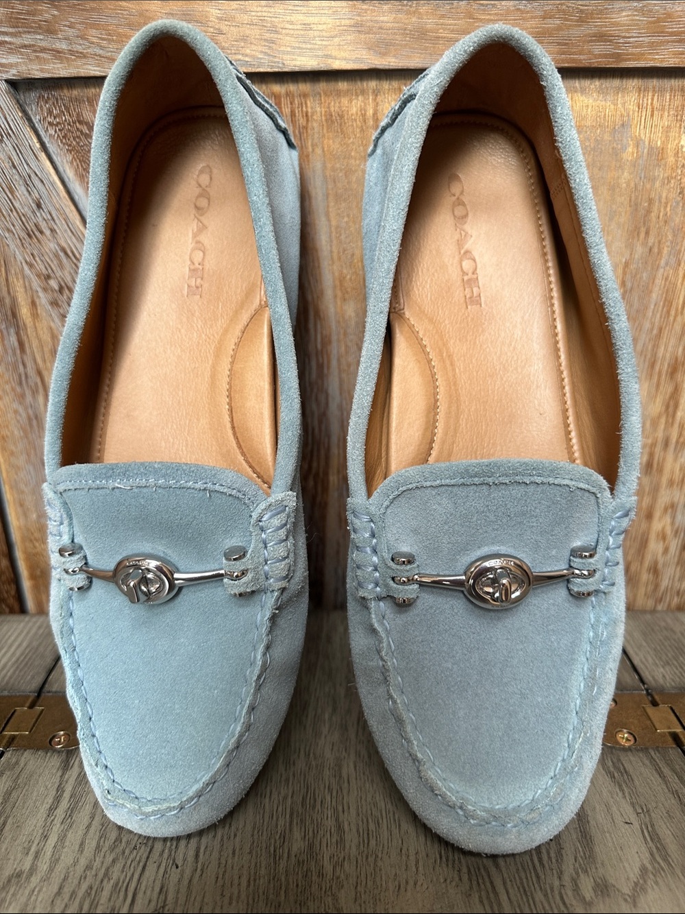 Coach Light Blue Suede Horsebit Loafers Women’s Size 9.5